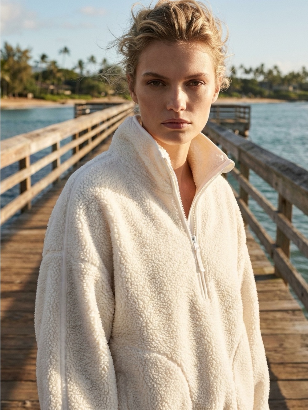 Old Navy Active Sherpa Quarter-Zip Pullover White Size L
